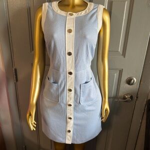Tommy Hilfiger Light Blue and White Sleeveless Button-Front Mini Dress